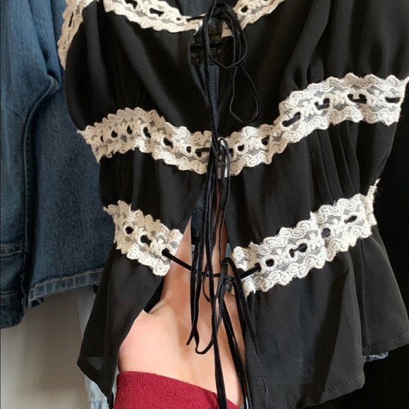 Lace Black & White Velvet Bow RSQ Tank - Picture 5 of 5